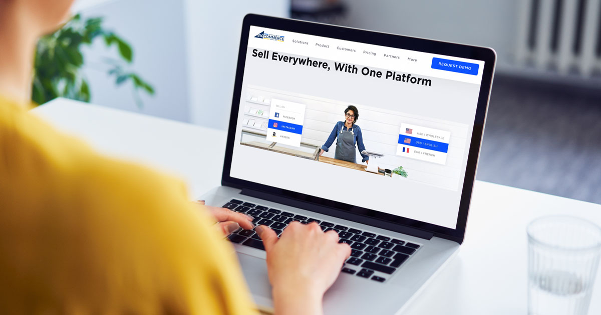 Laptop showing BigCommerce website.