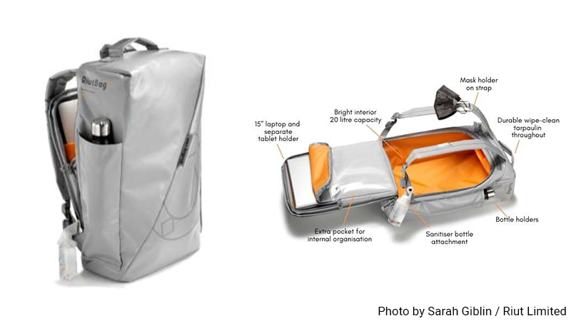 Riut backpack examples and parts. 