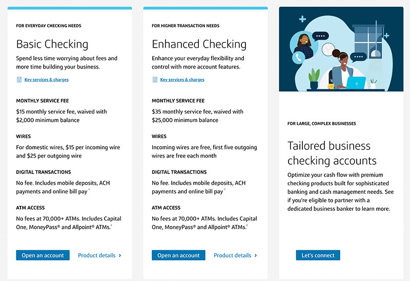 Capital One business checking pricing.