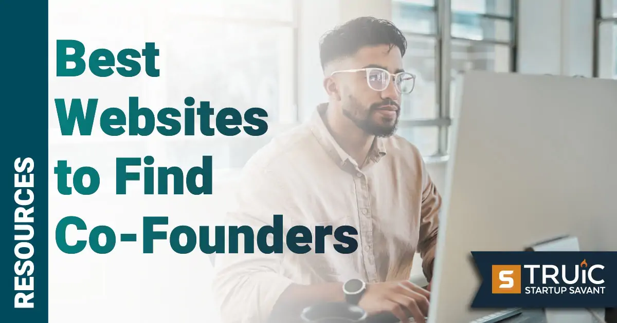 Man at computer looking at websites to find a co-founder.