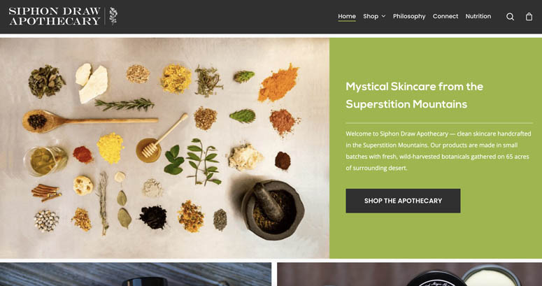 GoDaddy website example, Siphon Draw Apothecary.
